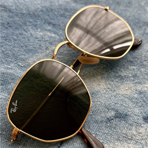Ray-Ban Gold Hexagonal Sunglasses with Black Case - Picture 3 of 5